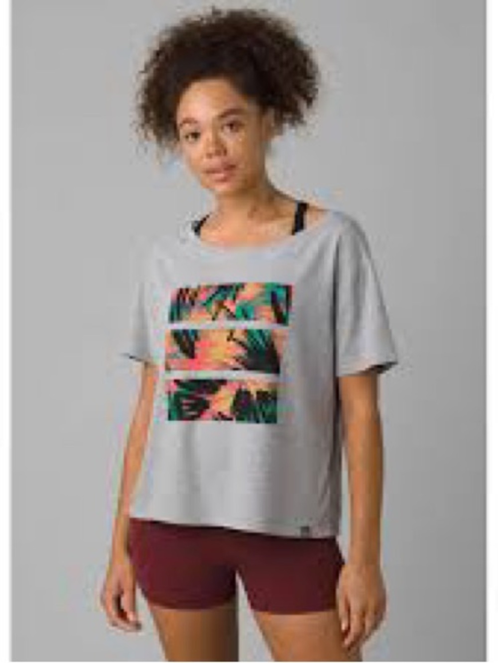 PrAna Women's Gray Graphic Tee with Tropical Print - large